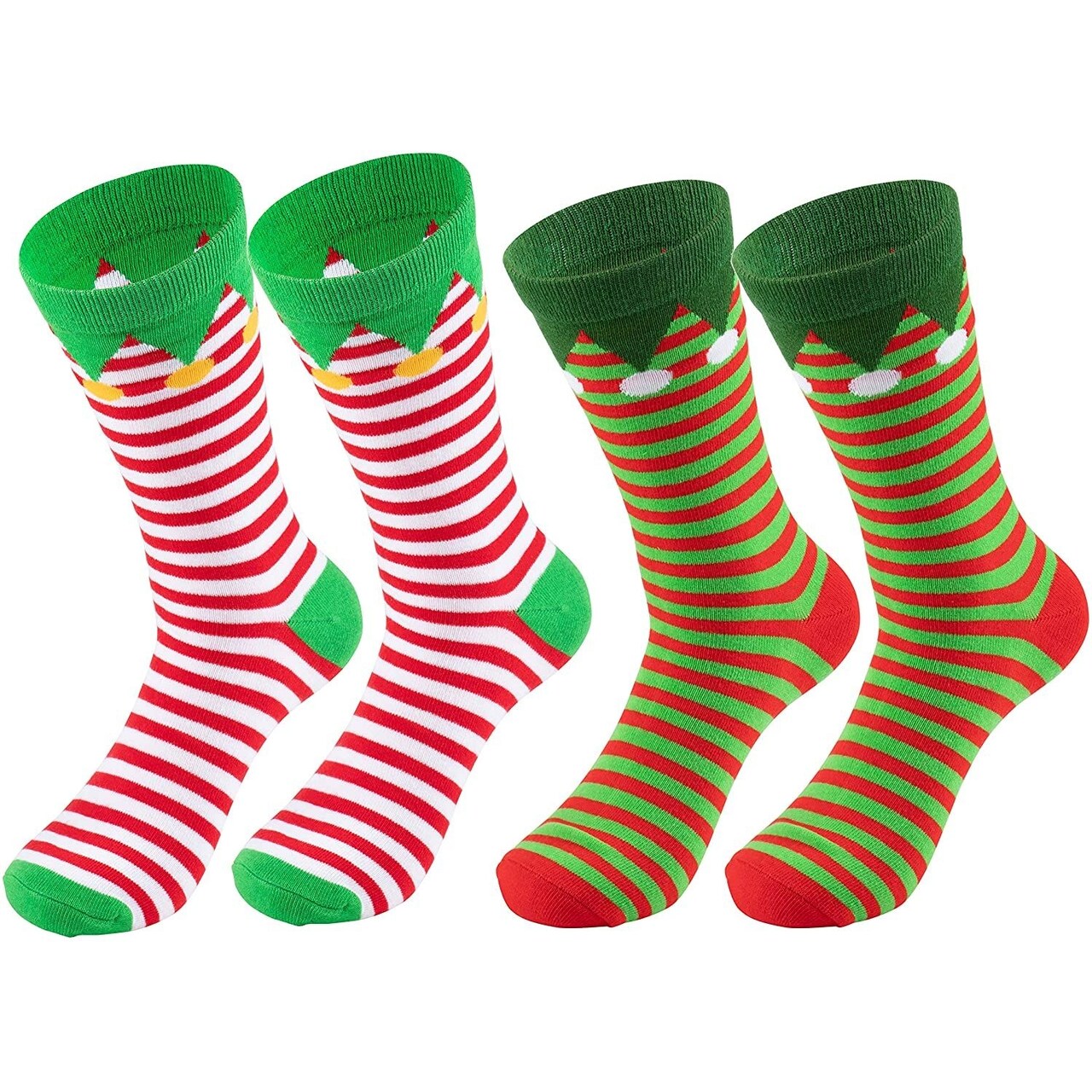 2 Pairs Christmas Socks for Men and Women, Fun Gift Set, Xmas Holiday Party Novelty Gifts, Unisex, One Size (Cute Elf)